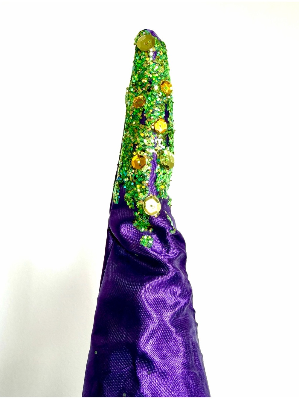 Purple Witch Hat satin ostrich feathers Green sparkle Trim brim one size adult - Picture 4 of 12